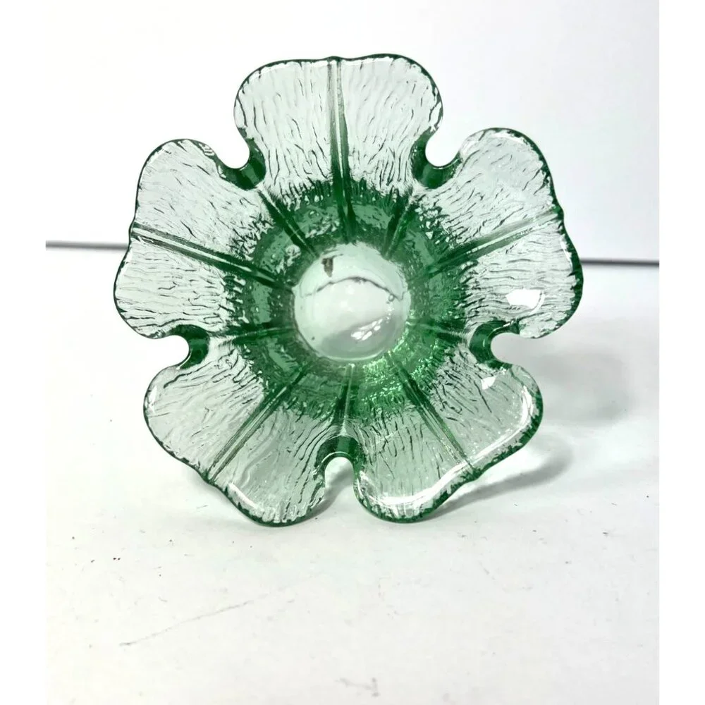 Vintage Viking Glass Green Flower Petal Votive Candle Holder